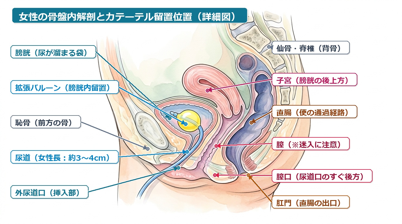 女性の骨盤内解剖図 膀胱・尿道・膣・直腸・肛門の適正位置関係 アイナース訪問看護ステーション